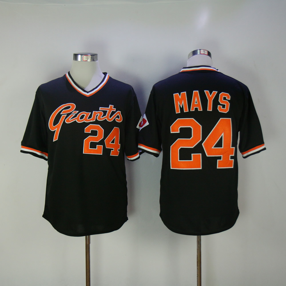 Men San Francisco Giants #24 Mays Black Throwback MLB Jerseys->san francisco giants->MLB Jersey